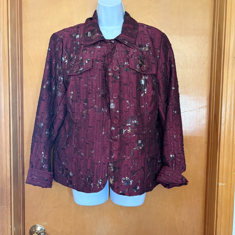 Metallic Burgundy Crinkle Textured Blazer Art To Wear Eclectic whimsygoth